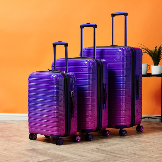 iFLY Fibertech 3pcs Premium Hard Shell Travel Suitcase Set (Purple/Pink)