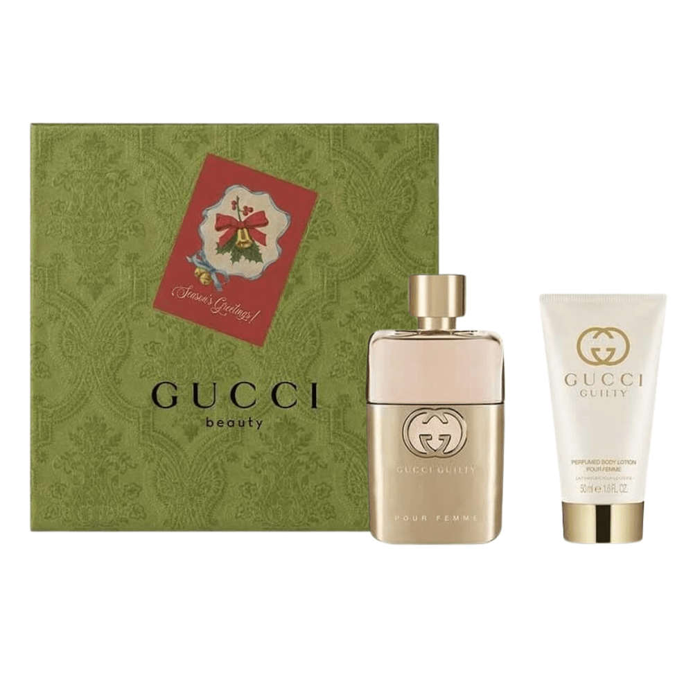 Gucci Guilty Pour Femme Eau de Parfum Women s Gift Set Spray 50ml with 50ml Body Lotion Perfume Direct