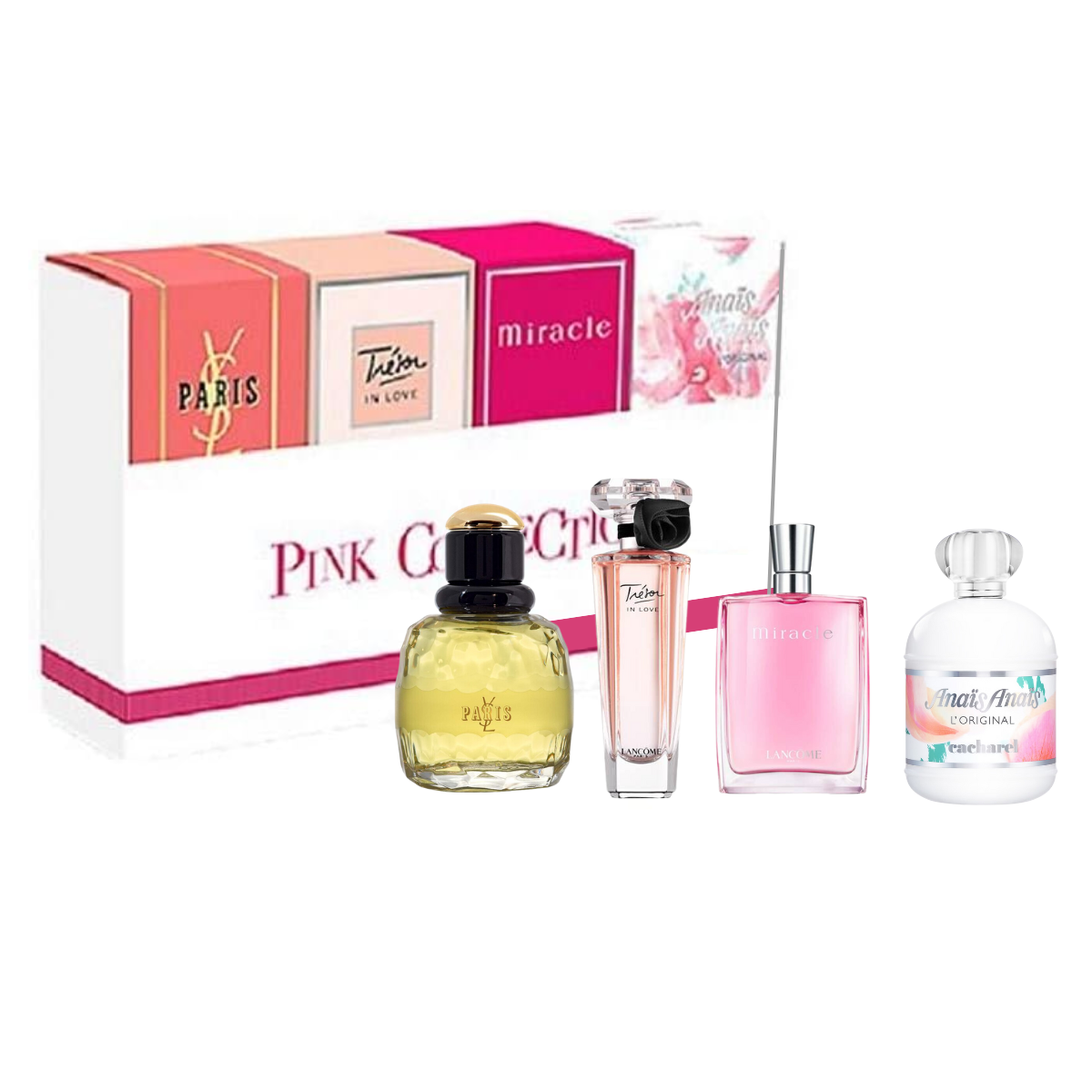 Lancome Women's Perfume The Pink Collection Miniatures Gift Set (Paris EDP + Tresor In Love EDP + Miracle EDP + Anais Anais EDT)