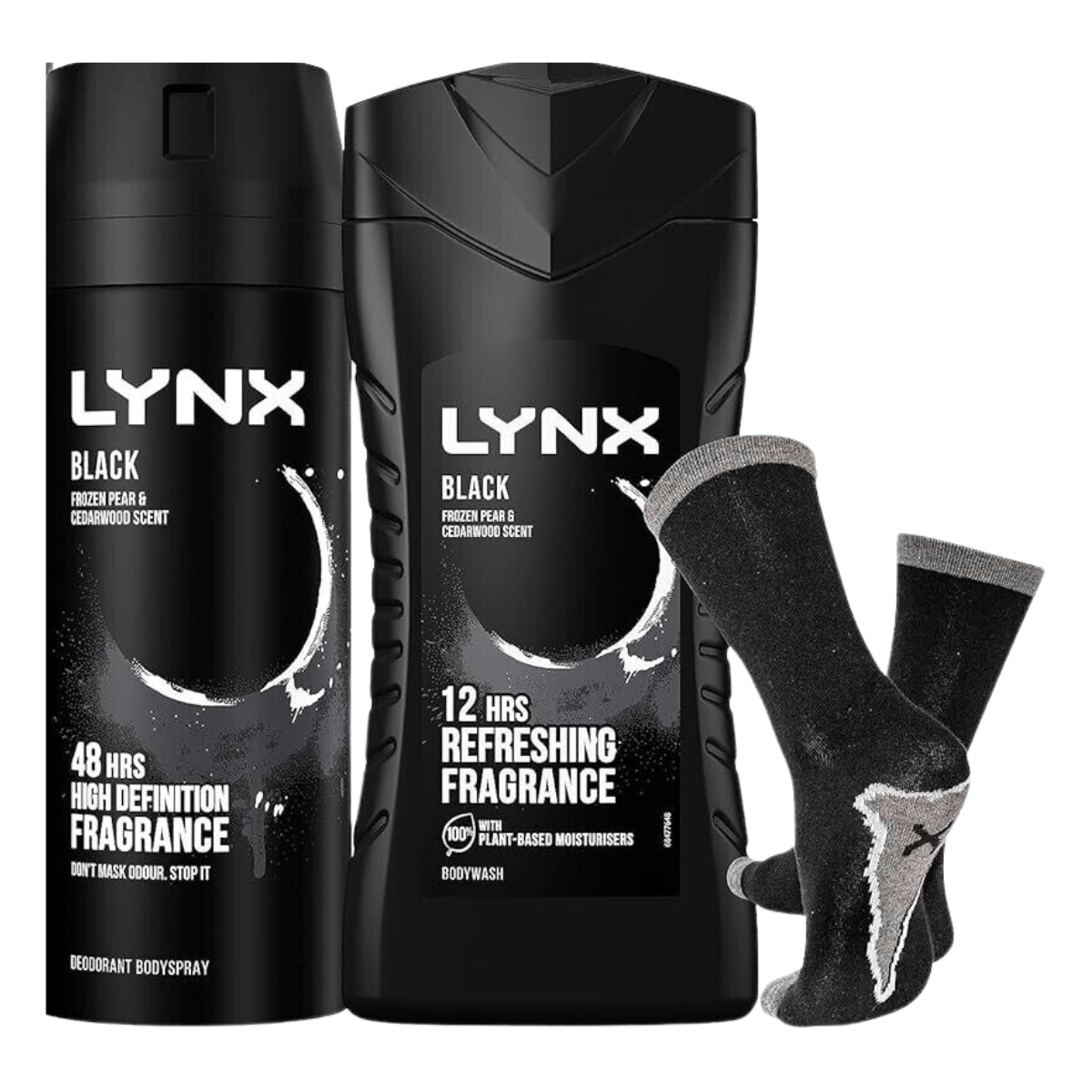 Lynx Deodorant Lynx Black Trio 3 Piece Gift Set (225ml Body Wash with 150ml Body Spray & 1 Pair of Socks)