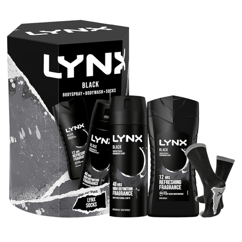 Lynx Deodorant Lynx Black Trio 3 Piece Gift Set (225ml Body Wash with 150ml Body Spray & 1 Pair of Socks)