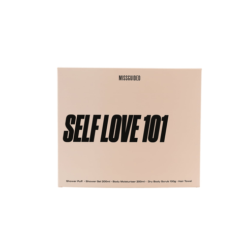 Missguided Women's Perfume Missguided Self Love 101 Gift Set (Shower Gel 200ml + Body Moisturiser 200ml + Hair Towel + Shower Puff + Dry Body Scrub 100ml)