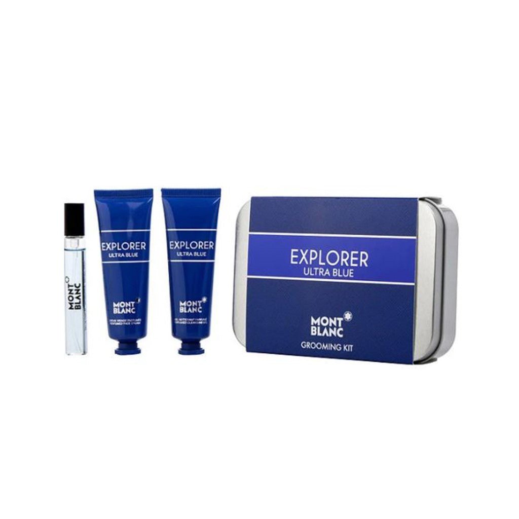 Montblanc Men's Aftershave Mont Blanc Explorer Ultra Blue Eau de Parfum Men's Aftershave Gift Set Spray (7.5ml) with Perfumed Face Cream & Perfumed Cleansing Gel