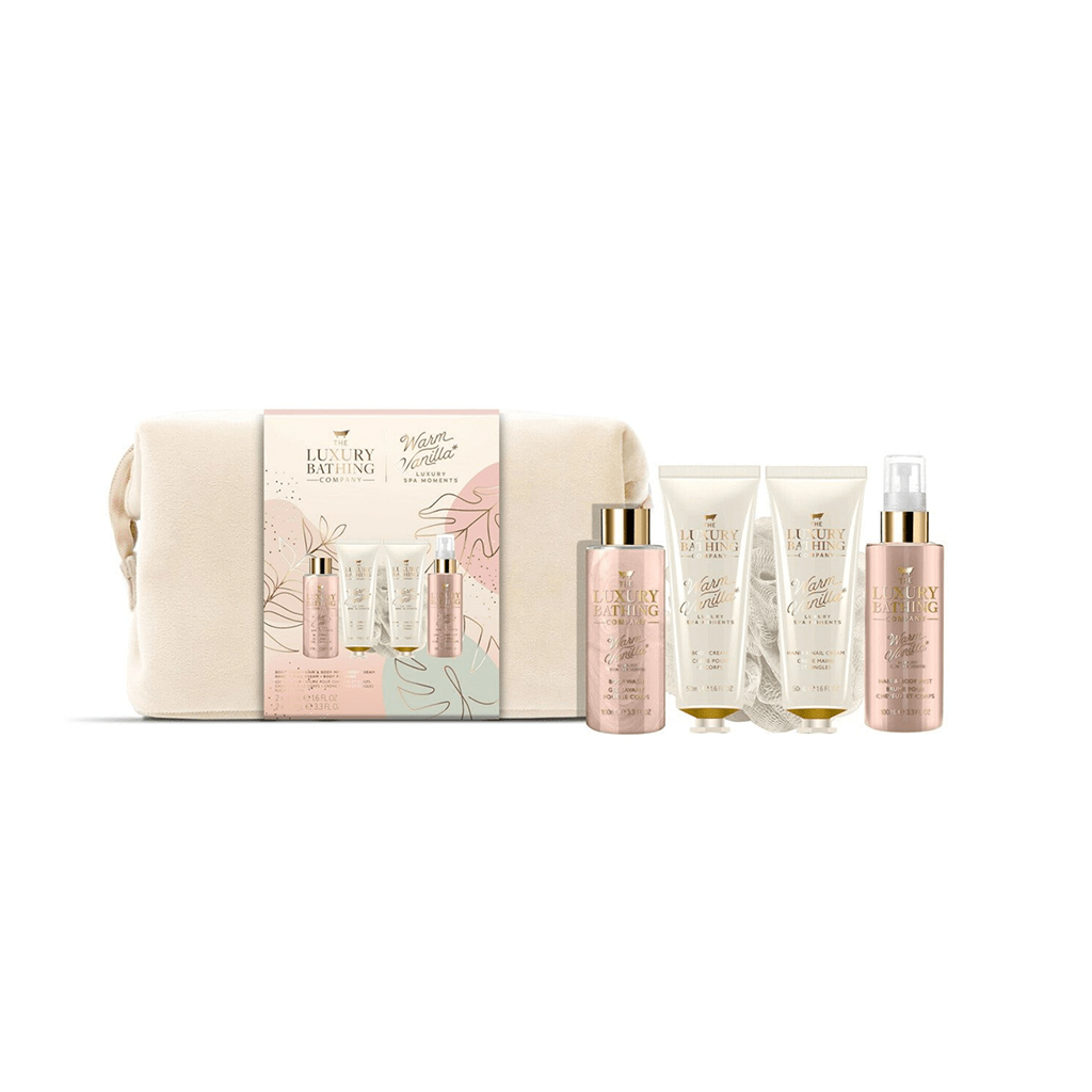 The Luxury Bathing Company Skin Care The Luxury Bathing Company Warm Vanilla Weekend Escape Gift Set (100ml Body Wash + 100ml Hair & Body Mist + 50ml Hand & Nail Cream + 50ml Body Cream + Body Polisher & Reusable Toiletry Bag)