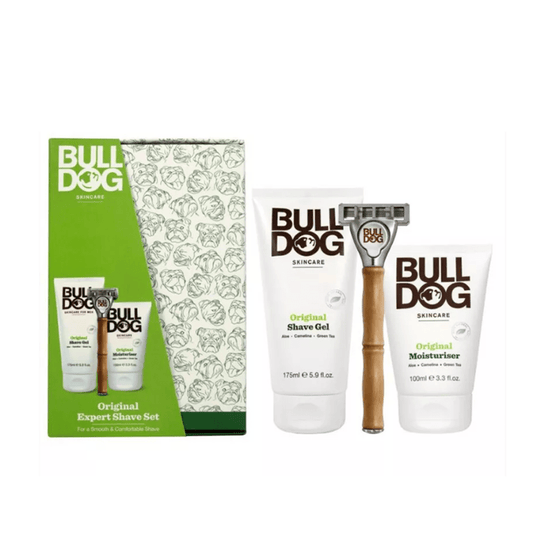 Bulldog Shaving & Grooming Bulldog Expert Shave Trio Original 3 Piece Gift Set with 100ml Moisturiser, 175ml Shave Gel and Bamboo Razor