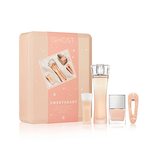 Ghost Women's Perfume Ghost Sweetheart Eau de Toilette Women's Perfume Gift Set Spray (30ml) with Peachy Pink Nail Polish and Hair Clip in Keepsake Tin