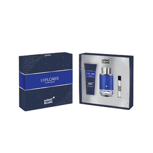 Montblanc Men's Aftershave Mont Blanc Explorer Ultra Blue Eau de Parfum Men's Aftershave Gift Set Spray (100ml) with Shower Gel & 7.5ml EDP